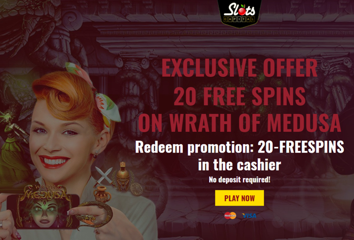 Slots Capital: 20 Free Spins Wrath of Medusa – No Deposit Bonus