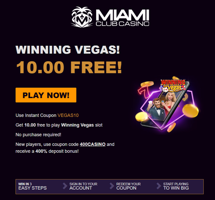 Miami Club Casino $10 No Deposit Bonus Code for Winning Vegas