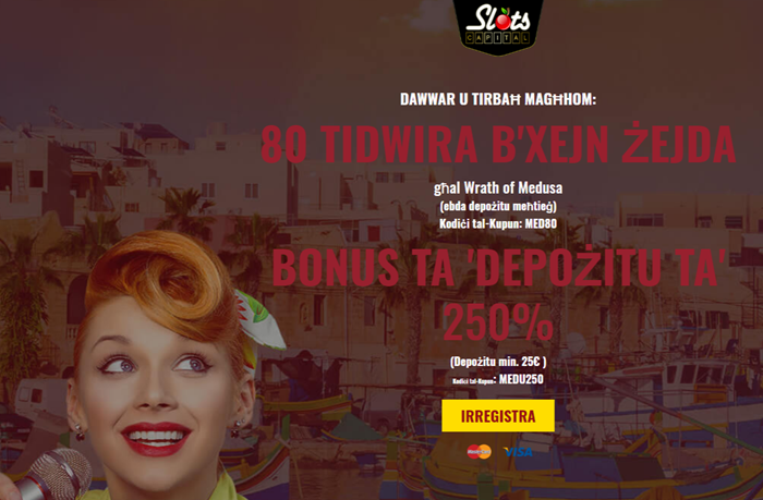 Slots Capital Malta 80 Free Spins on Wrath of Medusa Slot - No Deposit Bonus (MT)