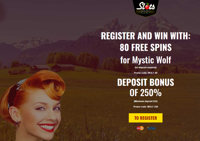 Slots Capital Austria: 80 Free Spins on Mystic Wolf – No Deposit Bonus + 250% Match AT